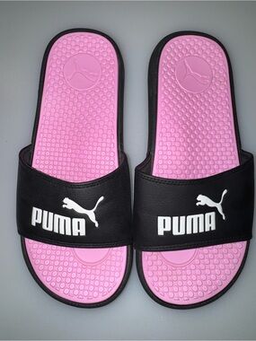 Puma Black Slide Sandals with White Logo